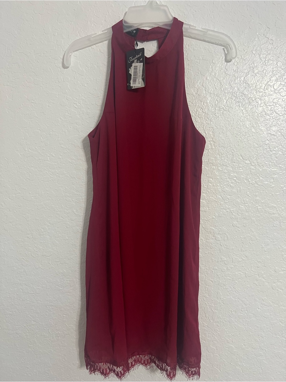 NWT Fantaist Women Red Sleeveless Lace Trim Midi Dress Size M Line A Lined  #562